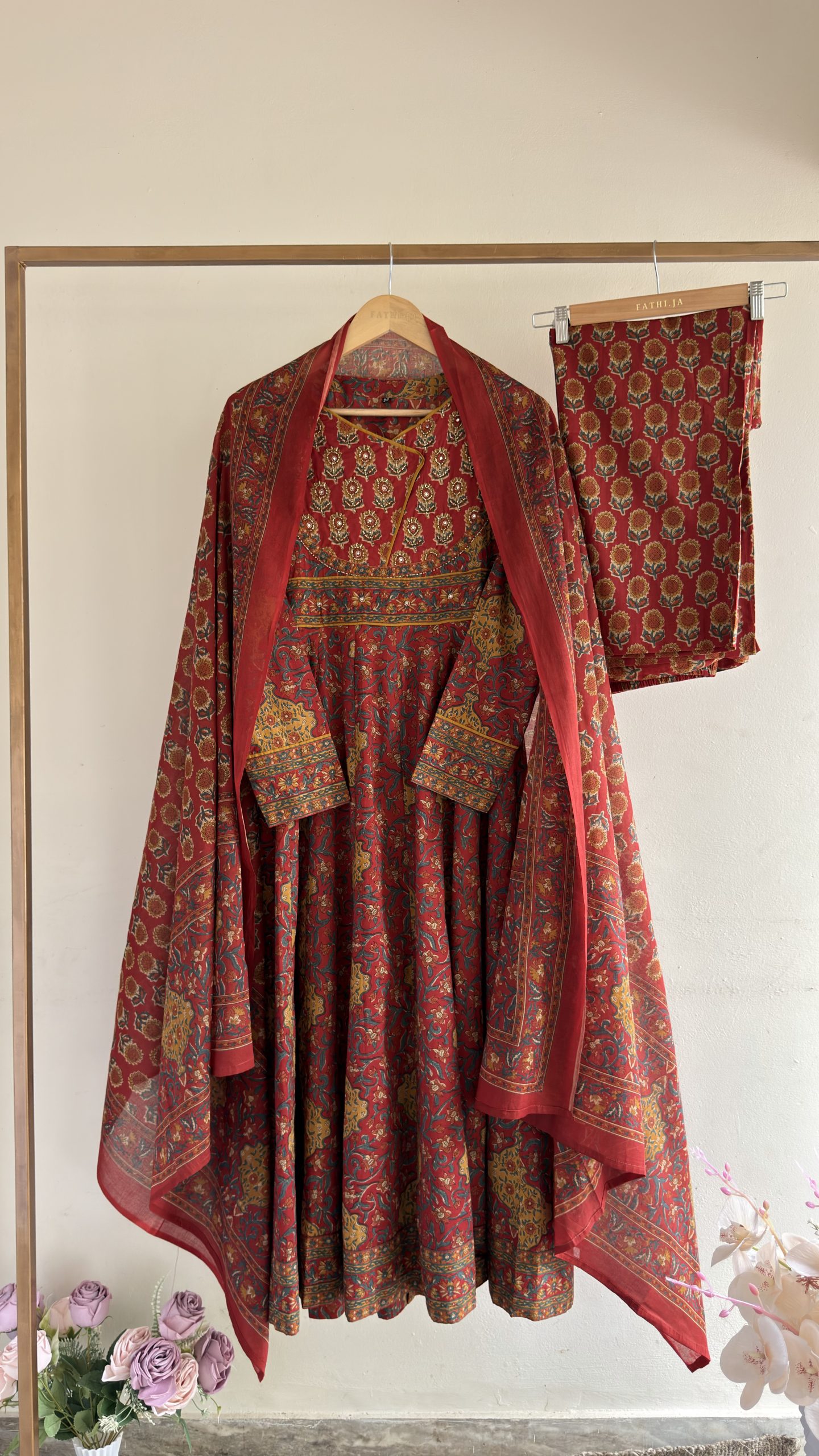 IMG_1178 Red Kalamkari Cotton Anarkali Suit Set – 3 Piece