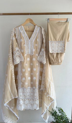 WhatsApp Image 2026-05-26 at 16.53.30 (1) Beige Schiffli Chikan Suit Set with Embroidered Dupatta