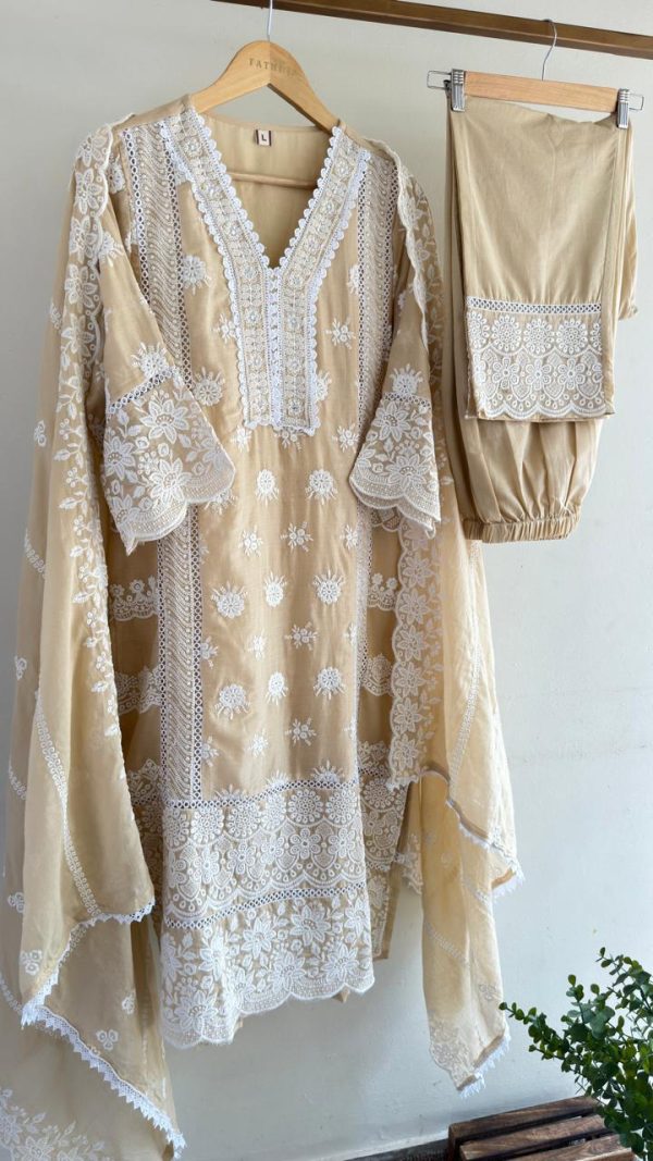 WhatsApp Image 2026-05-26 at 16.53.30 Beige Schiffli Chikan Suit Set with Embroidered Dupatta