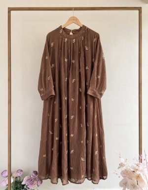 Crinkle Floral Embroidered Maxi Dress