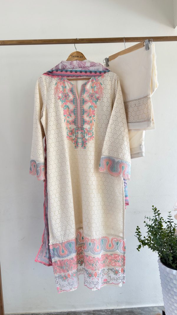 IMG_0394 Off-White Pakistani Style Cotton Suit Set – Pink & Aqua Embroider
