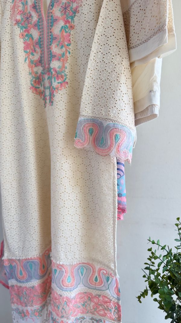 IMG_0400 Off-White Pakistani Style Cotton Suit Set – Pink & Aqua Embroider