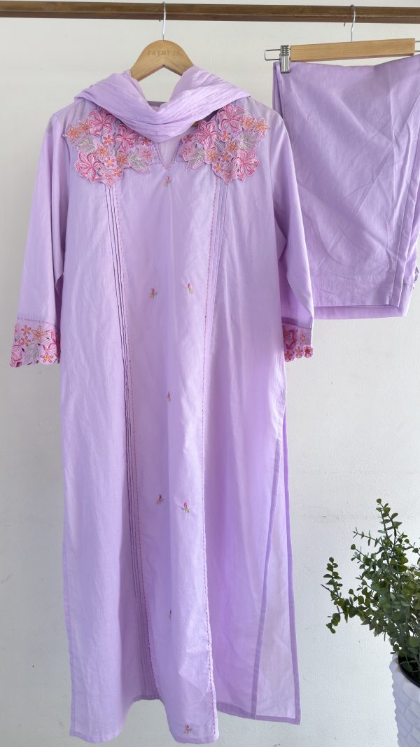 IMG_0407 Lavender Cotton Straight Kurta with Pink Embroidery