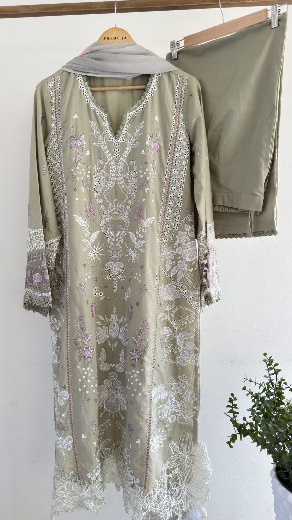 IMG_0418 Sage Green Heavy Embroidered Lawn Suit with Printed Chiffon Dupatta