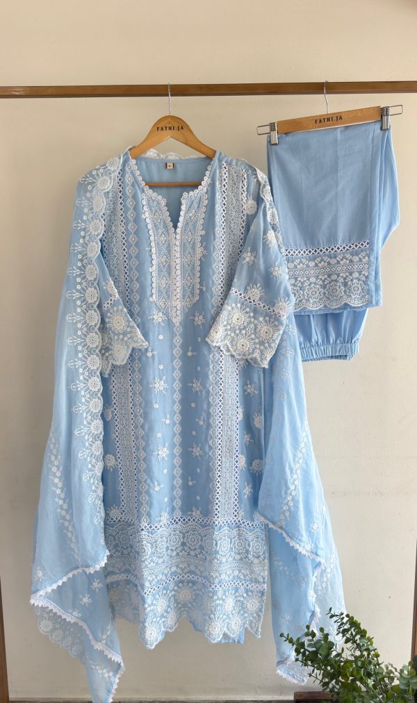 IMG_0602 Powder Blue Schiffli Chikan Suit Set with Embroidered Dupatta