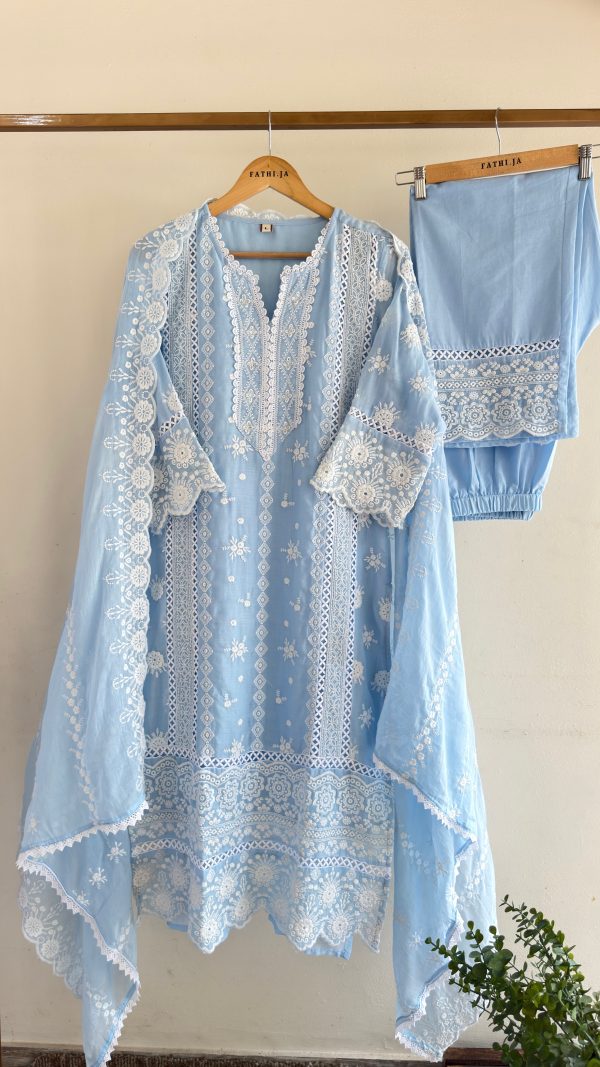 IMG_0604 Powder Blue Schiffli Chikan Suit Set with Embroidered Dupatta