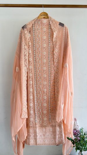 Festive Chikankari 3-Piece Unstitched Suit Set