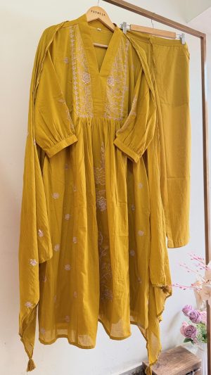 IMG_0799 Cotton V-Neck Anarkali with Embroidered Yoke