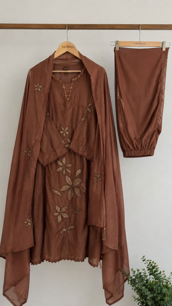 IMG_2254 (1) Chocolate Brown Applique Kota 3-Piece Suit Set